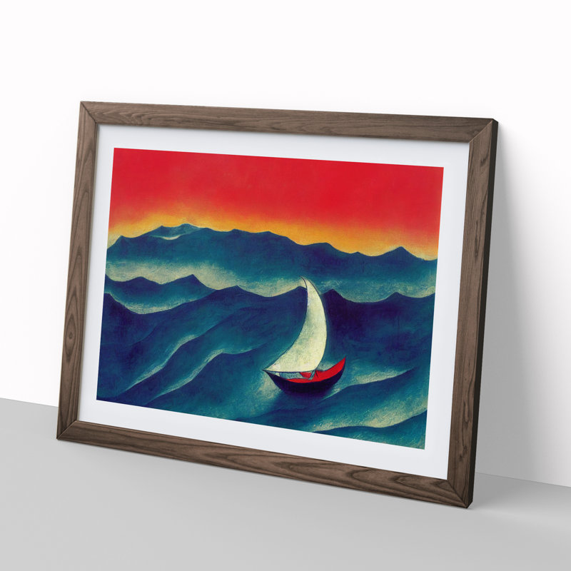 Sailing Boat Abstract 1 Piece Single Picture Frame Painting, 34cm H x 46cm W x 2cm D, Walnut