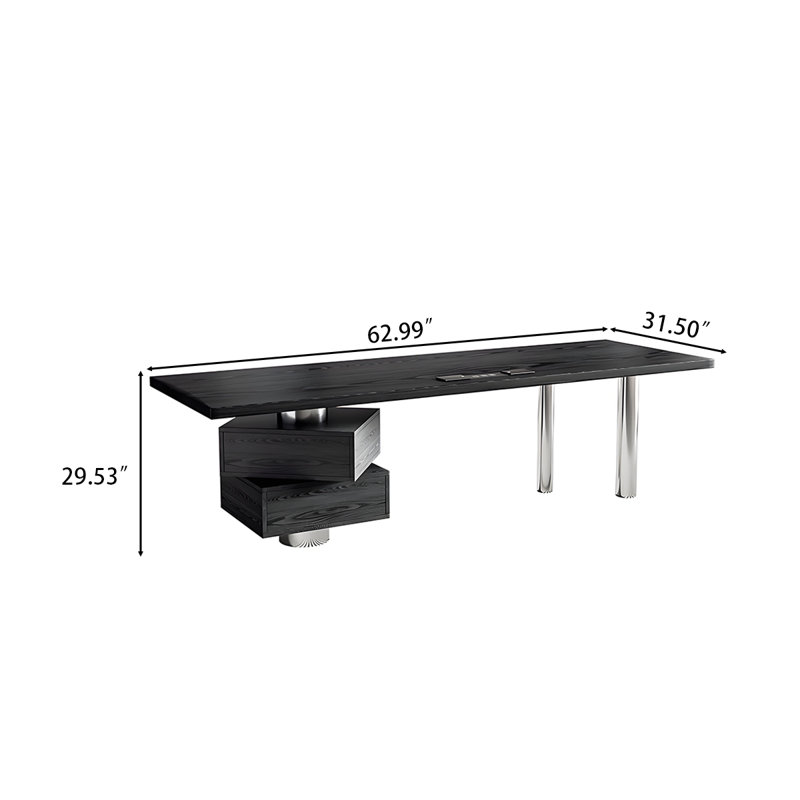 Bureau rectangulaire moderne en pin noir 62,99 ", H 29,53 po x l 62,99 po x P 31,5 po