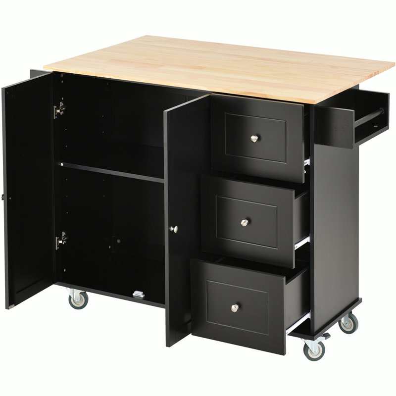 Îlot de cuisine avec plateau en bois massif Groningen, Black