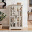 Armoire haute blanche en verre à double treillis avec bande lumineuse RVB en couleur et 3 tablettes réglables pour un rangement et une présentation polyvalents