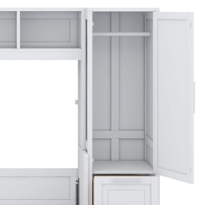 Lit escamotable Murphy avec placard et tiroirs, Blanc
