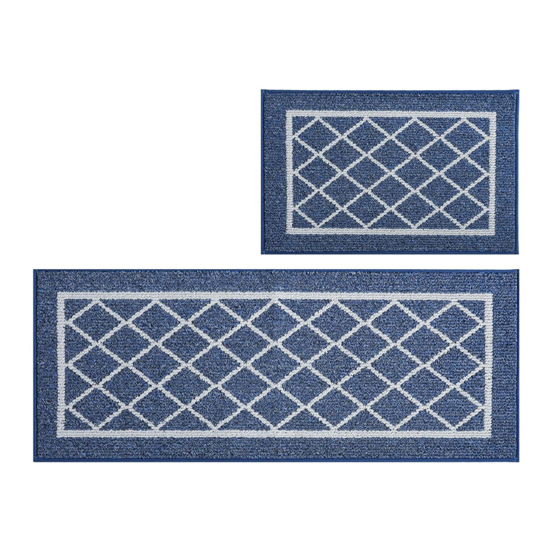 2 Pieces Non Slip Kitchen Mats for Floor,Kitchen Rugs with TPR Backing,50X76cm+50X122cm,Brown, Blue