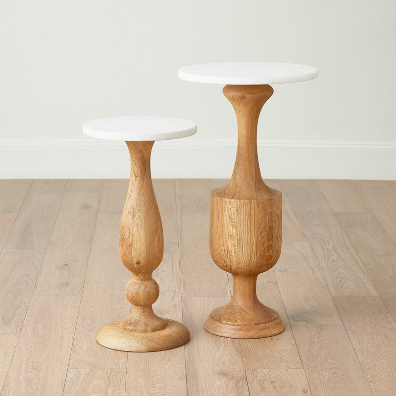 Marble End Table, White Top/Brown Base