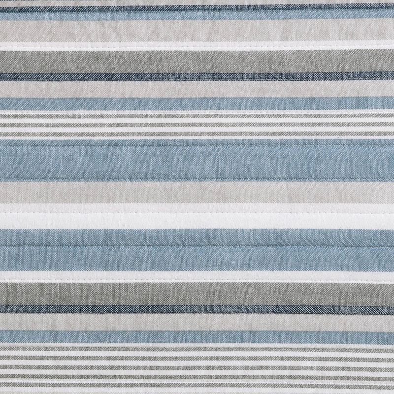 Chambray Blue Cotton Twin Reversible Quilt Set
