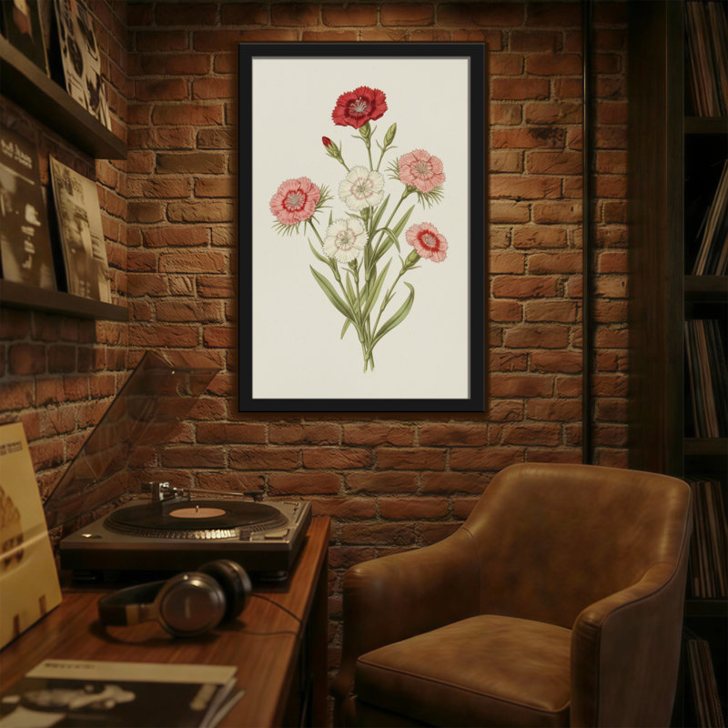 Bouquet de plantes et de fleurs avec des fleurs rouges, roses et blanches, H 18 po x l 12 po