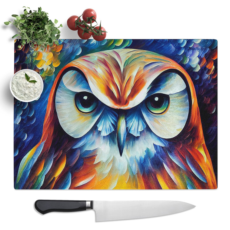 Owl Painting Vol.1 Abstract  Glass Chopping Board
