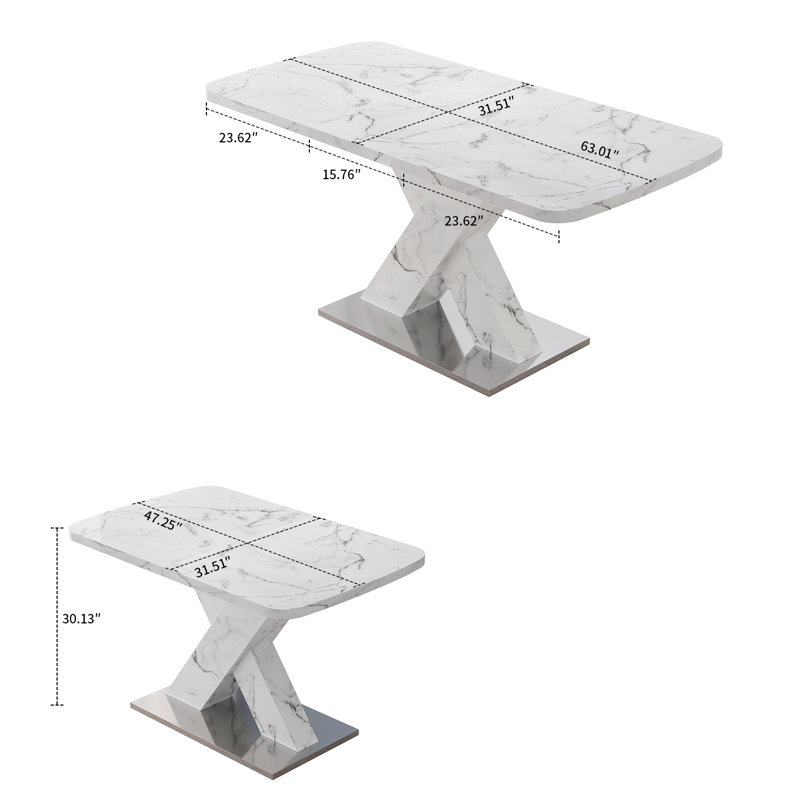 Villada Metal Base Dining Table, White, White