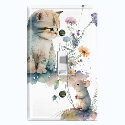 Metal Light Switch Plate Outlet Cover (Cat Mouse Friends Flower Field - Single Toggle)