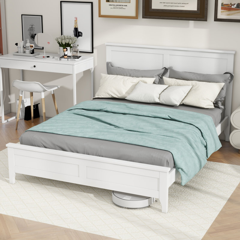 Lit plateforme en bois massif Ghiwa, Double, Blanc
