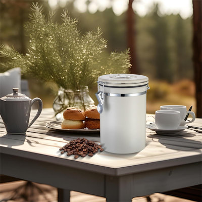 Stainless Steel Coffee Canister,22Oz Kitchen Food Storage Container With Date-Tracker, CO2-Release Valve And Measuring Scoop For Grounds Coffee, Beans