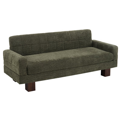 Modern Loveseat Sofa, Boucle Fabric Biscuit Back Loveseat with Square Arms and Single Cushion Seat, Upholstered 2-Seater Couch for Living Room and Bedroom, Green
