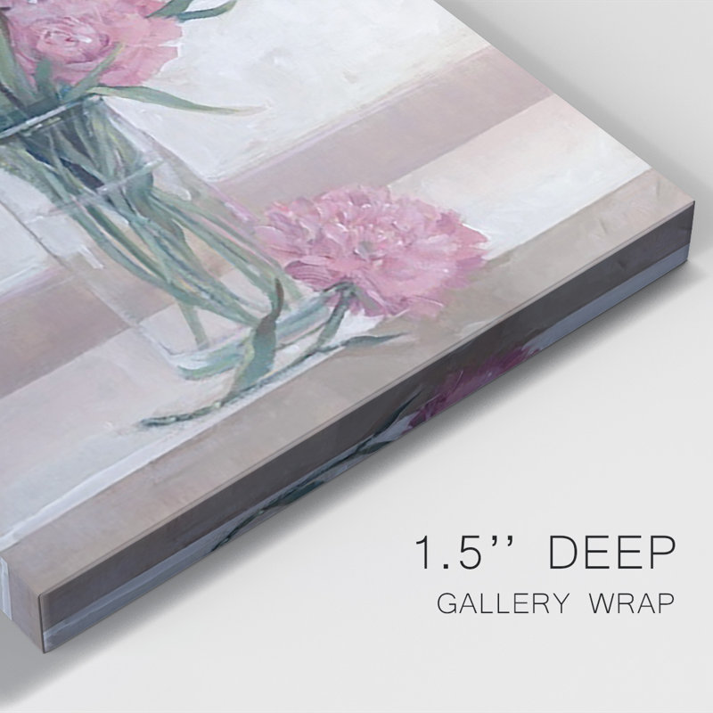 Rebord de fenêtre floral II - peinture sur toile tendue, H 36 po x l 24 po x P 1 po
