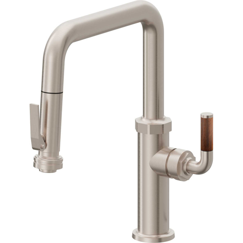 Descanso Kitchen Pull Down Kitchen Faucet With Squeeze Sprayer Quad Spout, Satin Nickel