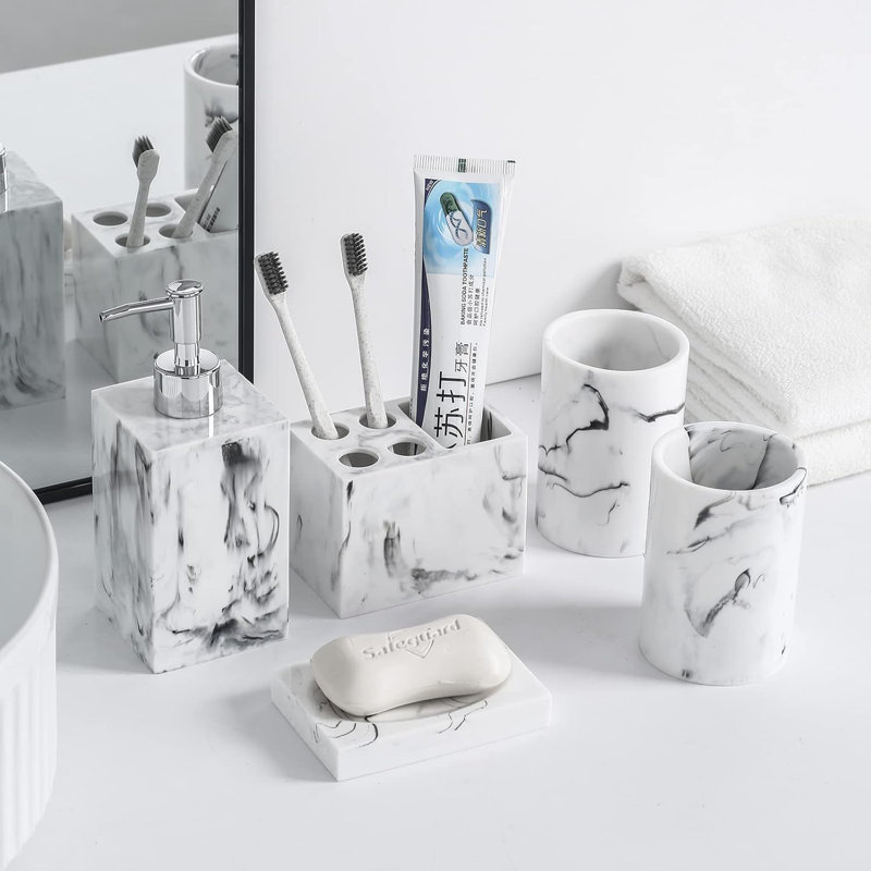 Resin Retro Marble Bathroom Accessory Set