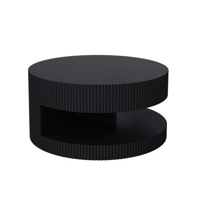 Modern Center Table 31.5'' Round, Black. Stylish For Home Decor, Space Saving, Build Round Coffee Table, Black With Vertical Stripe And Shelf Storage, Living Room & Bedroom, , Easy To Clean, No