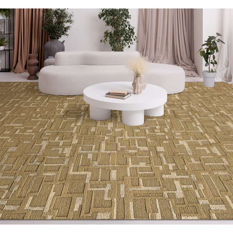 Abstract Area Rug in Pecan/Beige, Rectangle 9' x 12'