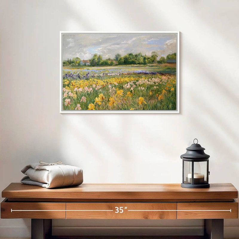 Chalets et champ d'iris, Cadre flottant blanc, 19 po x 13 po