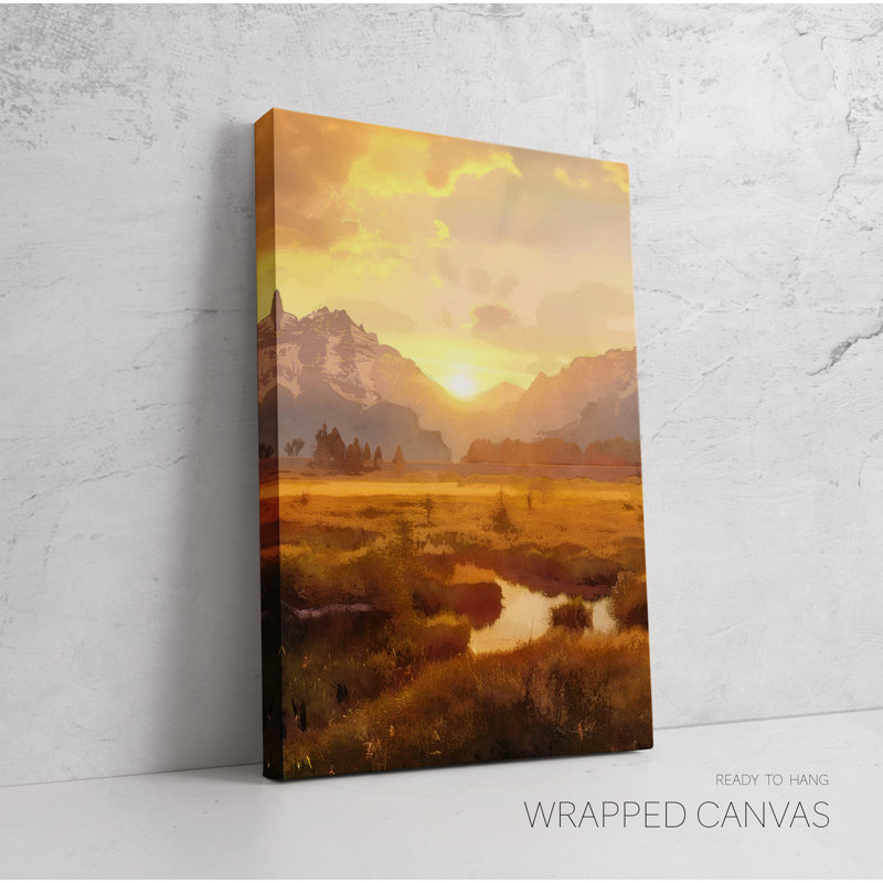 Grand Teton National Park, coucher de soleil, ensemble de 3 très grandes impressions à l'aquarelle, Toile tendue