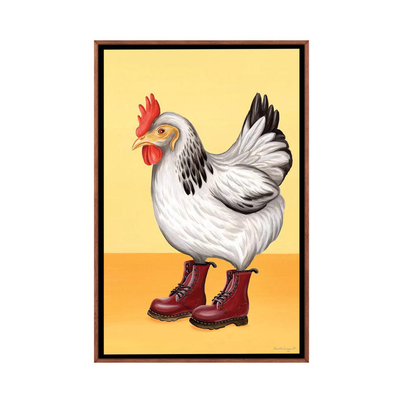 Hen Docs par Amélie Legault - reproduction d'art, Aucun mat, Toile avec cadre en bois brun classique