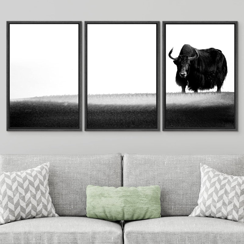 Buffle d'eau de vache noir et blanc 3 pièces, Noir, noir, noir, noir, H 24 po x l 48 po x P 1,5 po