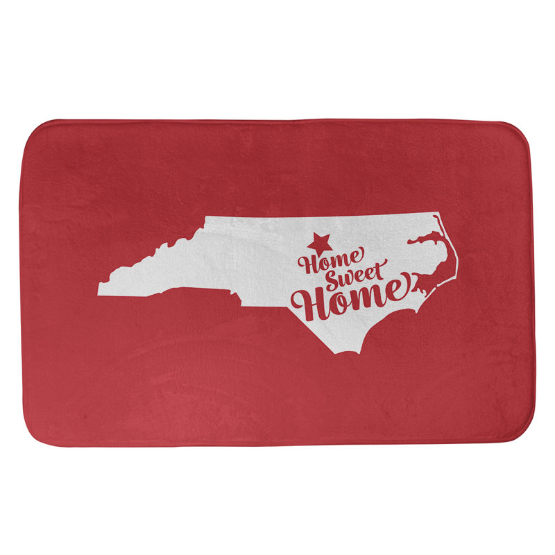 Tapis rectangulaire antidérapant pour salle de bain, L 17 po x L 21 po, Sarcelle, Home Sweet North Carolina 1