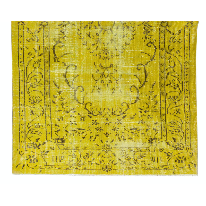 Tapis jaune en laine noué à la main 5,8 x 9,3 pi, tapis authentique de Turquie