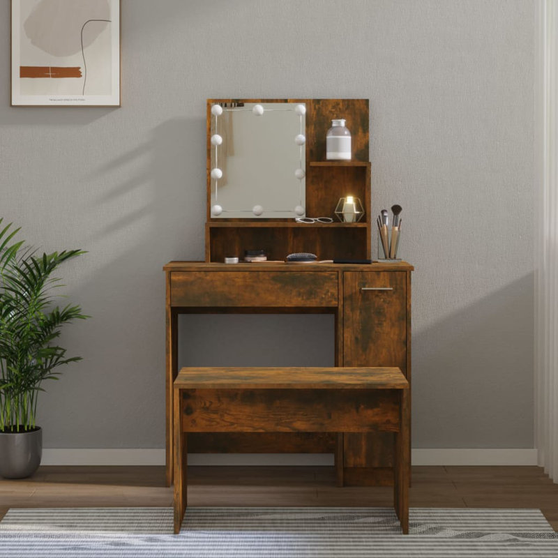 Italya Dressing Table with Mirror, Dark Brown