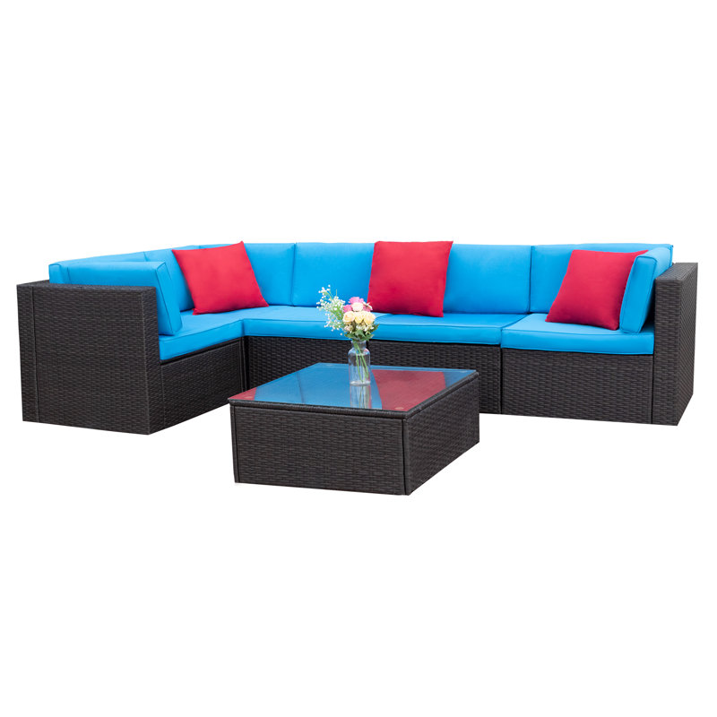 Ensemble de conversation modulaire en rotin 6 pièces avec coussins Mykya