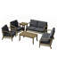 Ensemble de patio extérieur en teck pour six personnes avec coussins et deux tables Polett-442683579-442683580