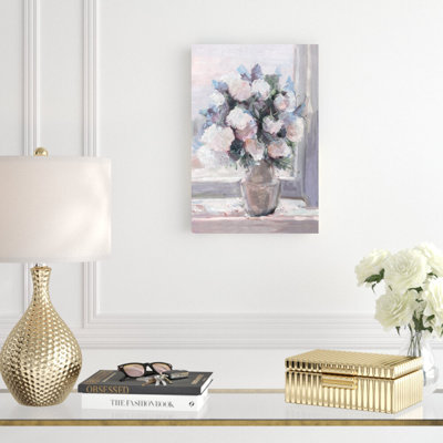 Reproduction d’art sur toile tendue florale sur rebord rose et bleu