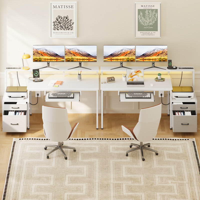 Harleysville Gaming Desk with Led Lights and Built-in Power Socket,Reversible Desk with Monitor Shelf and Cabinet ,Computer Desk with Pull-out Keyboard Tray
