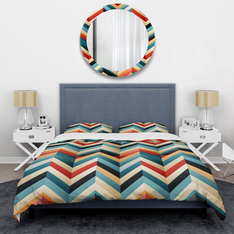 Ensemble de housse de couette en microfibre bleu / rouge / jaune Eimhear, Housse de couette simple + 1 taie décorative stan