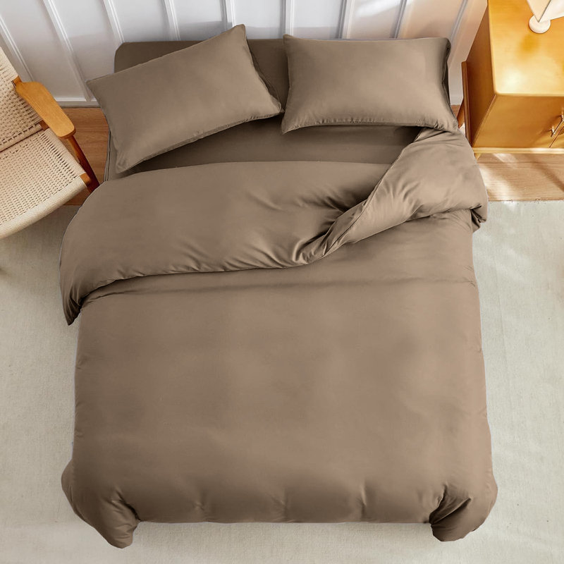 Super Soft Microfibre Reversible Plain Duvet Cover Set, Kingsize Duvet Cover Set + 2 Pillowcases, Beige