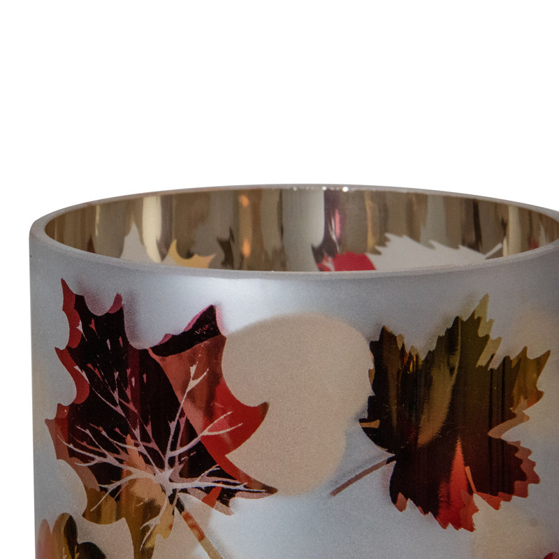 Porte-bougie en verre 6 po blanc mat et feuilles d'automne sans flamme 6 po