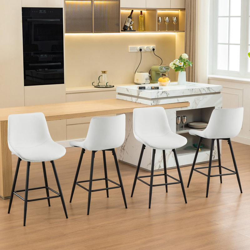 Faux Leather Modern Low Back Counter Stool, Whiskey Brown, Counter Stool (24" Seat Height), 4