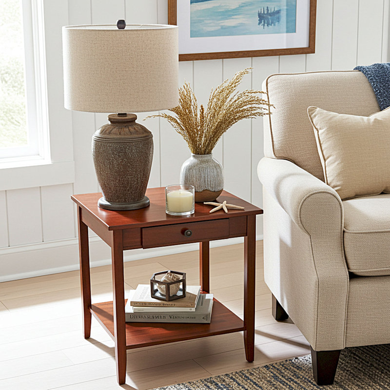 Aiydan Solid Wood End Table with Storage, Mahogany