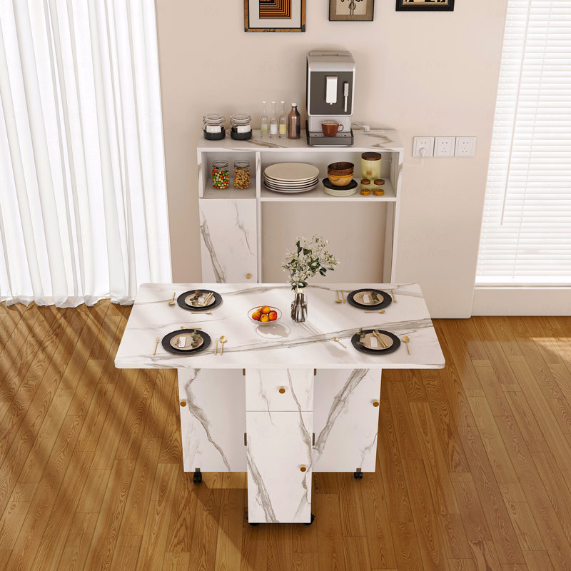 Table de salle à manger pliante multifonctionnelle avec buffet mural et rangement