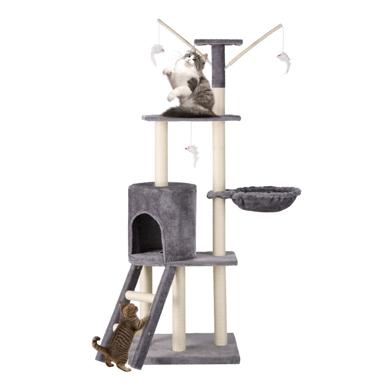 Cat Tree 146cm with Sisal Scratching Posts, Grey