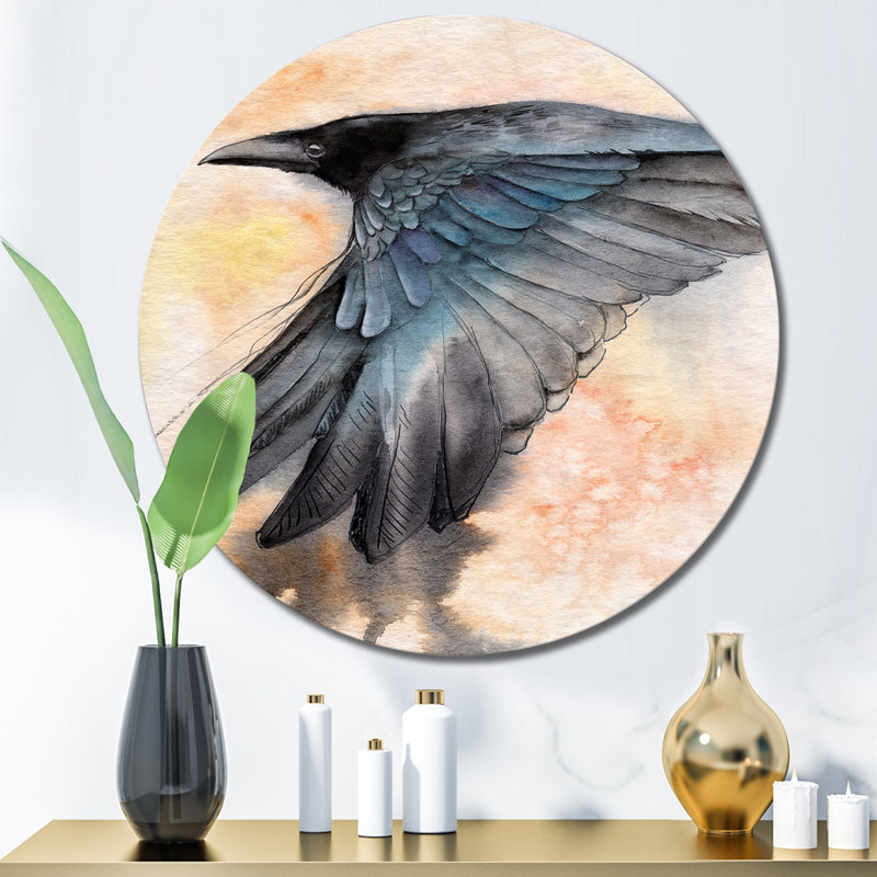 Raven déployant ses ailes - peinture sans cadre