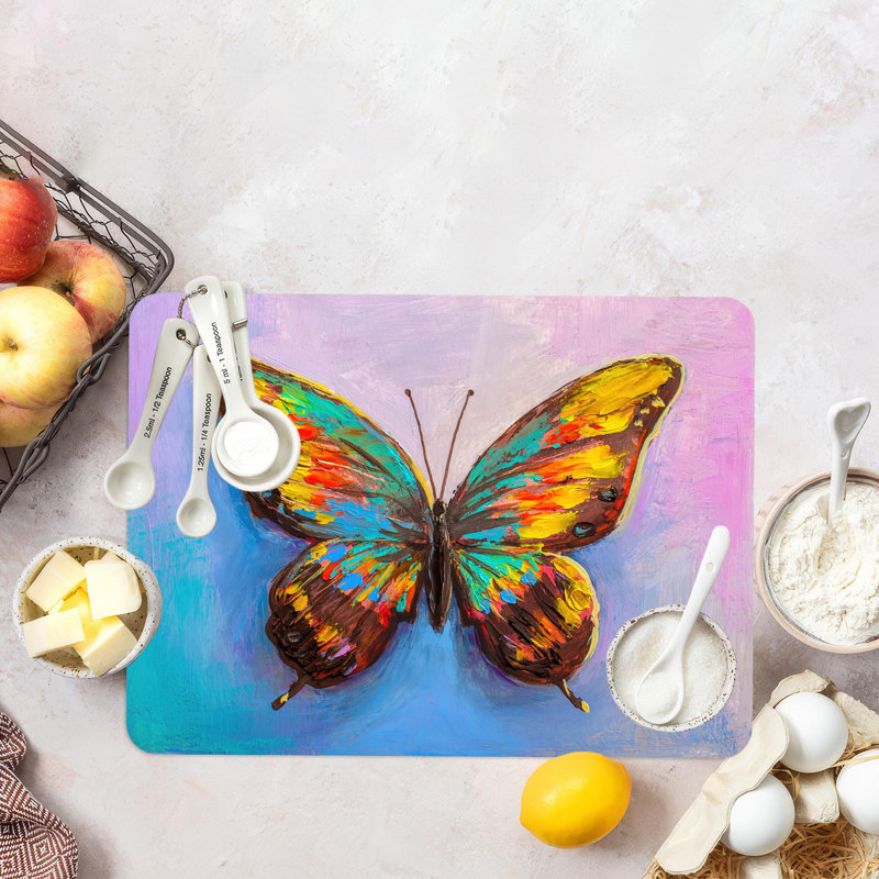 Planche de service en verre rose papillon, 7,9 po x 11,8 po