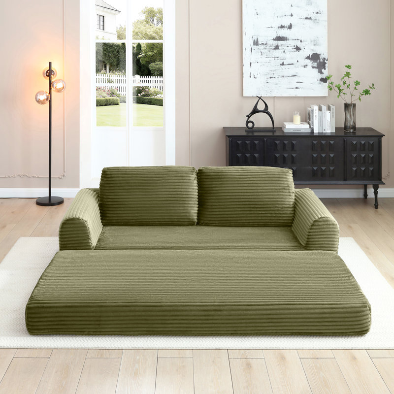 Canapé-lit pliable pliable de 21 pouces, lit en velours côtelé avec 2 oreillers, futon moderne, lit gigogne, confort moelleux, stable et sécuritaire, aucun assemblage requis, futon sans os.