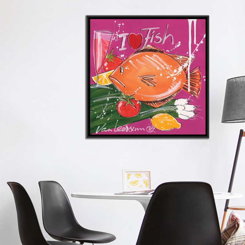 « i love fish », impression sur toile, Toile avec cadre noir, Pas de tapis, H 18 po x l 18 po x P 1,5 po