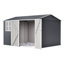 Remise de rangement extérieure en acier 10 x 8 pi avec fenêtre transparente, portes verrouillables, remise à outils en métal résistante aux intempéries pour le jardin, la cour, le patio et le rangement utilitaire, gris