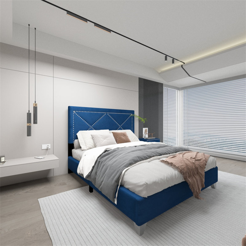 Ensemble de chambre avec grand lit plateforme 2 pièces, Bleu
