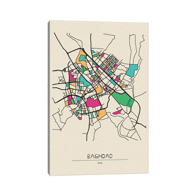 Baghdad, Iraq Map by Ayse Deniz Akerman - Print on Canvas