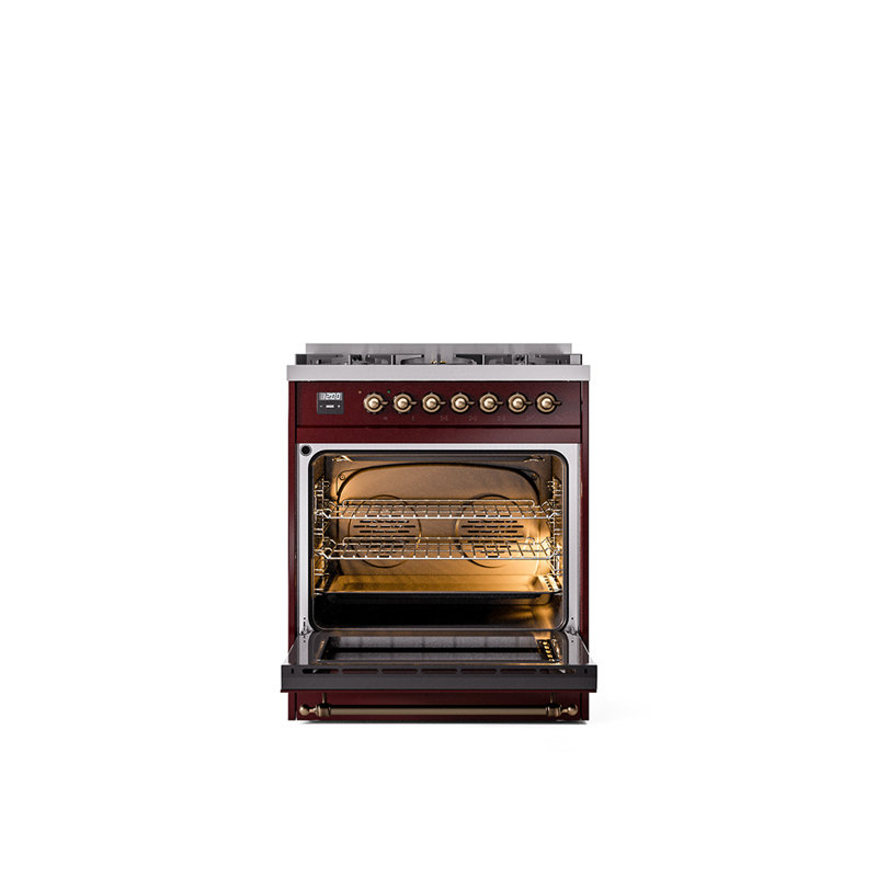 ILVE Nostalgie II 30 in Dual Fuel Range, Natural Gas, Burgundy/Bronze