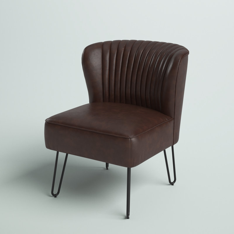 Euclid Faux Leather Chair With Metal Base, Brown Pebbled Faux Leather
