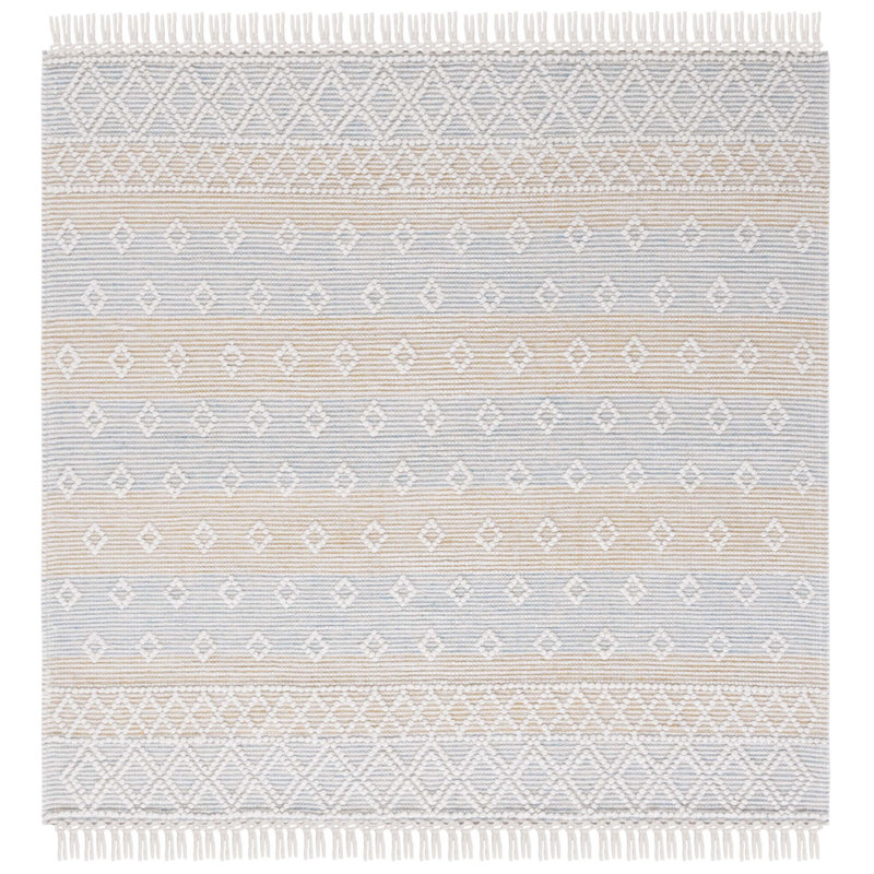 Abad Geometric Hand-Loomed Light Blue/Yellow Area Rug, Square 6'