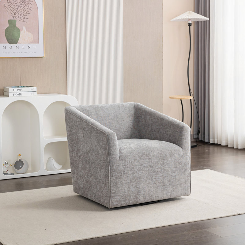 Modern Upholstered Barrel Armchair, 360° Swivel, Gray