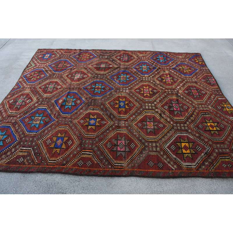 Tapis rouge élégant élégant à motif géométrique 79,9 x 97,2 pouces
